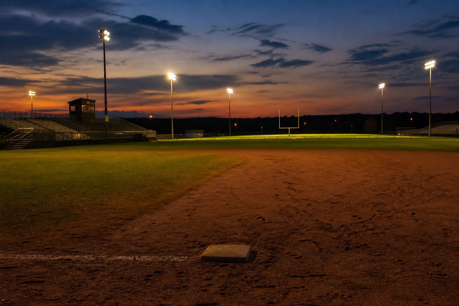 A United States sports field at dusk
