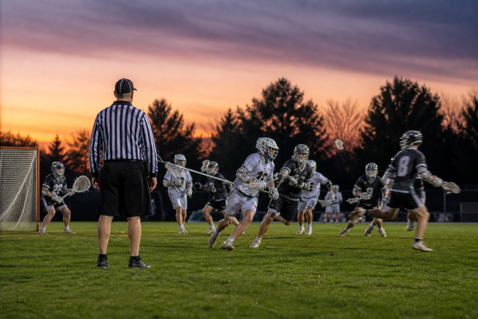 Lacrosse officials on a turf field