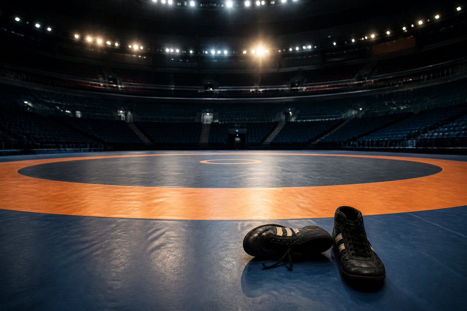 Wrestling shoes on an indoor mat